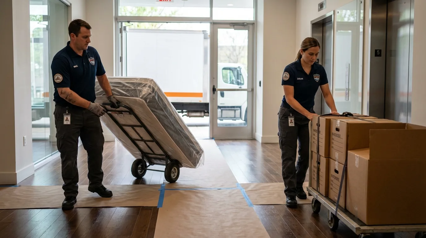 Professional apartment movers loading elevator in Mount Olivet, KY